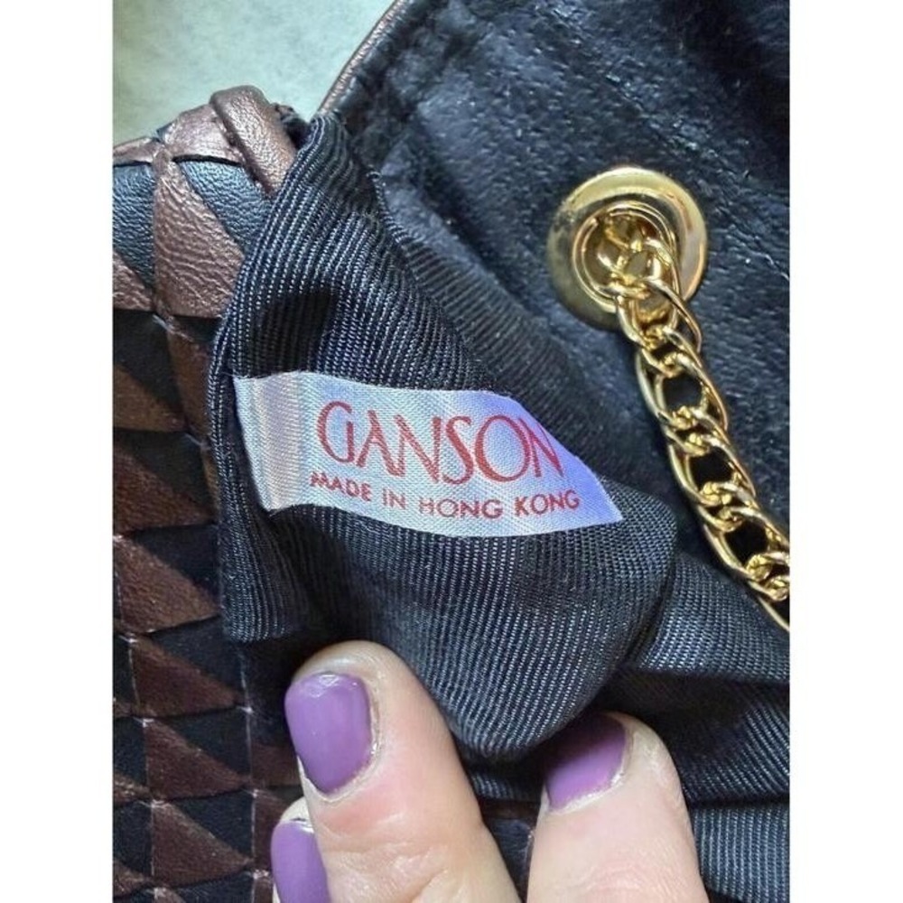 Ganson Vintage Copper and Black Weaved Leather Bag with Gold Chain/Leather Strap - Picture 8 of 10